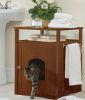 Merry Products Walnut Organized Cat Washroom With Side Stand And Steel Towel Bar