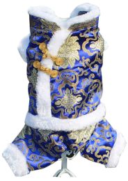 Fashion Pet Dog Clothes Chinese Style Tang Suit Winter Dress Blue