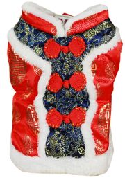 Fashion Pet Dog Warmth Clothes Chinese Style Tang Suit Winter Dress Red
