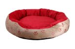 Detachable Dog Cat Beds with Dog Paw Pattern Round - Red