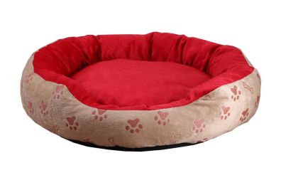Detachable Dog Cat Beds with Dog Paw Pattern Round - Red