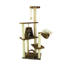 Armarkat 66-Inch Wooden Step Cat Tower Tree Condo Scratcher Kitten house in SaddleBrown W/ White Paw Print