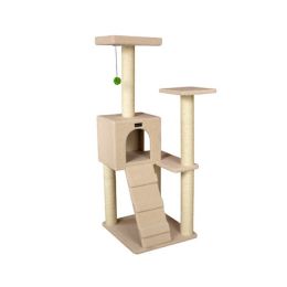 Armarkart 53-Inch Wooden Four Step Cat Tower Tree Condo Scratcher Kitten House- Ivory