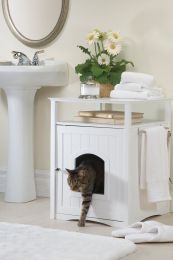 Merry Products White, Multifunctional Cat Washroom With Night Stand