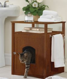 Merry Products Walnut Organized Cat Washroom With Side Stand And Steel Towel Bar