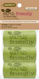 Ruffin' It Earth Friendly Pet Wast Bags 45/Pkg-3 Rolls W/15 Bags Each, Lightly Scented